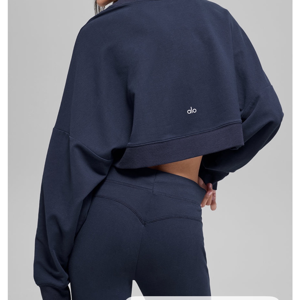 Alo Navy Cropped Sway Crewneck